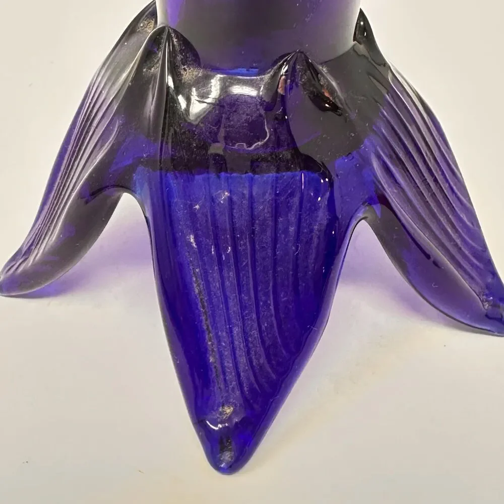Vintage Cobalt Blue Glass Hanging Wall Pocket Bud Vase Jack in Pulpit Flared Rim